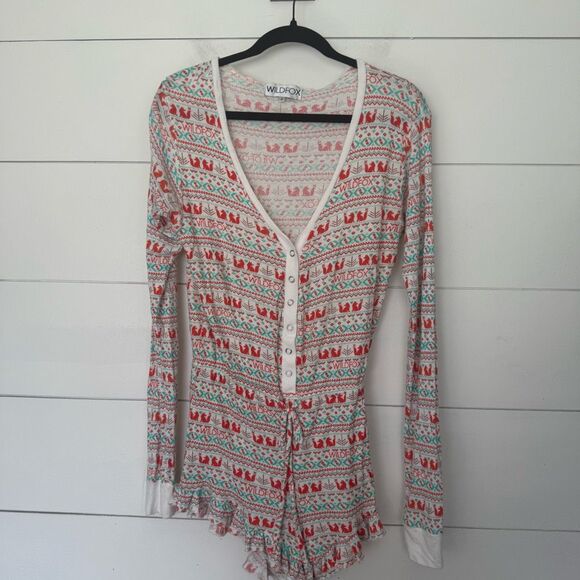 Wildfox Women’s Small Fair Isle Deer Sleep Lounge Romper - Picture 1 of 5